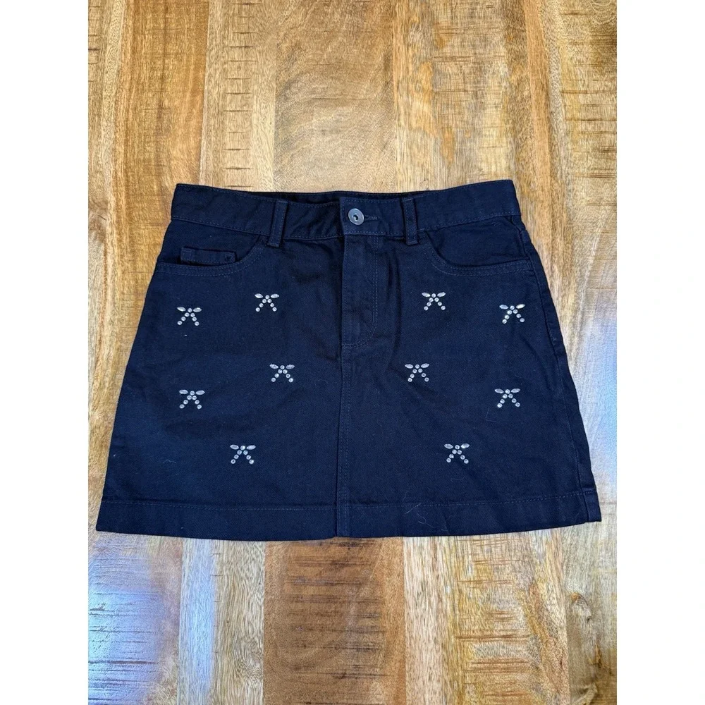 The Children's Place Girls 12 Black Rhinestone Denim Mini Skirt NWT Y2K